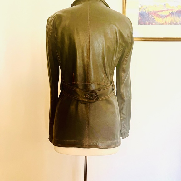 Bohemian New York Street Style Dark Green Leather Blazer by Jakett. - Picture 2 of 7